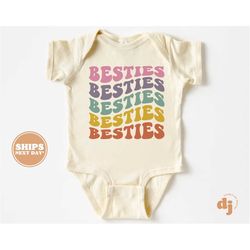 Besties Baby Onesie - BFF Retro Baby Bodysuit - Retro Natural Bodysuit 5694