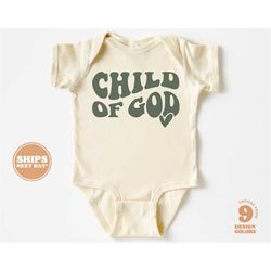christian baby onesie - child of god jesus bodysuit - retro natural onesie 5692-c