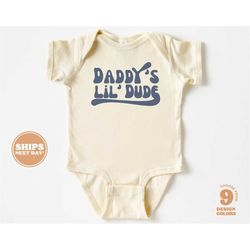 Baby Onesie - Daddy's Lil' Dude Bodysuit - Baby Boy Retro Natural Onesie 5700-C