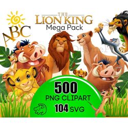 Digital Lion King Clipart, Lion King PNG, SVG Digital Download, 500 High Quality Files, Amazingly cute Simba and Pumbaa