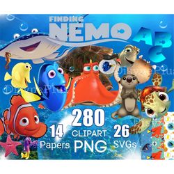 Nemo SVG, Nemo PNG Clipart Bundle, Nemo Digital Papers, Fish Clipart for Nemo Birthday, Nemo Cake Topper