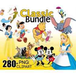 Classic Mickey Mouse PNG Clipart Bundle, Winnie the Pooh png, Alice in Wonderland png, Dumbo clipart, Mickey Baby Shower