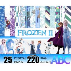 Frozen Digital Paper, Frozen Clipart, Elsa Clipart, Frozen Birthday, Frozen cake topper, Frozen Font, Olaf Cake Topper,