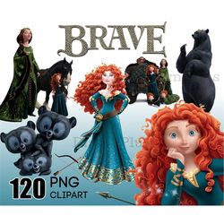 Brave Clipart, Merida PNG, Merida Instant Download, 120 PNG princess printable for crafts shirts birthdays iron on subli