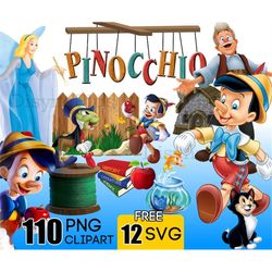 Pinocchio PNG Clipart, Pinocchio SVG, Geppetto Digital Download PNG, Figaro Jiminy cricket