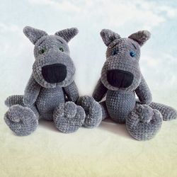 handmade soft wolf, big plush toy, friend for a little boy, crochet cute wolf
