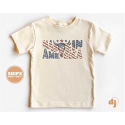 Toddler T-shirt - Made in America Bull Flag 4th of July Memorial Day Kids TShirt - Retro Natural Infant, Toddler & Youth