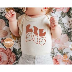 Lil Sis Onesie - Retro Gender Neutral Pregnancy Announcement Bodysuit - Girls Natural Baby Onesie 5641-C