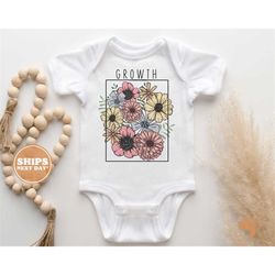 Baby Onesie - Growth Wild Flower Bodysuit - Flower Retro Natural Onesie 5629