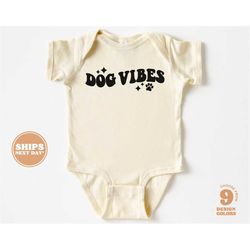 Baby Onesie - Dog Vibes Bodysuit - Cute Retro Natural Onesie   5586-C