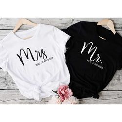 Personalized Mr And Mrs, Custom Wifey And Hubby Shirt, Bride And Groom Est, Wife And Husband Shirts, Just Married T-Shir