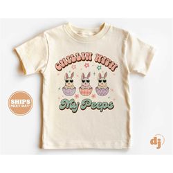 Kids Easter Shirt - Chillin' with My Peeps Kids Retro TShirt - Easter Retro Natural Infant, Toddler & Youth Tee 5556