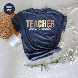 teacher name shirt, custom teacher shirts, teacher gifts, personalized teacher gift, half leopard teacher shirts, school