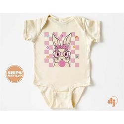 Baby Onesie - Bunny Pink Checkered Easter Shirts & Bodysuit - Easter Shirts for Babies 5522