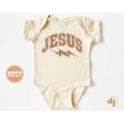 christian baby onesie - jesus bodysuit - retro natural onesie 5468
