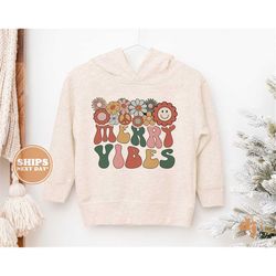 Toddler Christmas Shirt - Merry Vibes Kids Christmas Sweatshirt - Holiday Natural Infant, Toddler & Youth Tee 5444