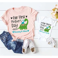 Personalized Our First Mothers Day Shirt, Mommy and me Dinosaur Matching Shirt, New Mom Mothers Day Gift, Mother And Bab