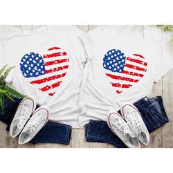 Patriotic Peace Heart 4th July America American Pride Unisex T-Shirt, 4th of July Shirt, Independence Day Tee, Usa Flag