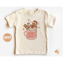 Toddler Christmas Shirt - Merry and Bright Kids Christmas Shirt - Holiday Natural Infant, Toddler & Youth Tee 5420