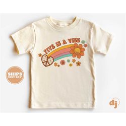 5th Birthday Toddler Shirt - Five is a Vibe 5th Birthday Shirt - Fifth Birthday Natural Toddler & Youth Tee 5396