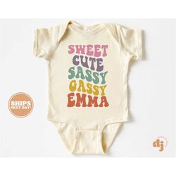 personalized baby onesie -  custom bodysuit with retro wavy name - cute personalized natural baby, infant onesie & tee 5