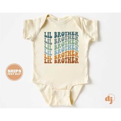 Little Brother Onesie - Retro Gender Neutral Pregnancy Announcement Bodysuit - Boys Natural Baby Onesie  5363