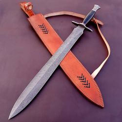 Damascus Steel Sword Caming Hunting Survival sword With Leather Cover Home Decore