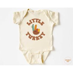 Little Turkey Onesie - Retro Fall Pregnancy Announcement Bodysuit - Boys Natural Baby Onesie 5352