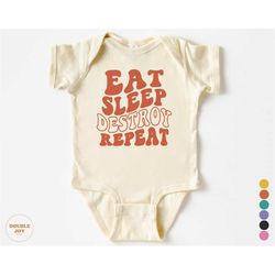 newborn shirt, retro trendy baby shirt, onesie, toddler shirt, youth shirt, eat sleep destroy repeat 5256-c