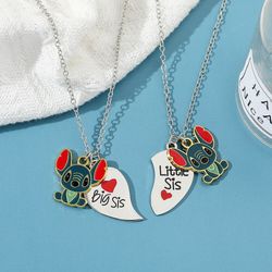 Disney Cartoon Lilo and Stitch Necklace Stainless Steel Love Heart Pendant Necklace for Women Bestie Friendship