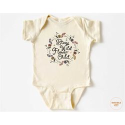 Baby Onesie - Stay Wild Flower Child Bodysuit - Flower Retro Natural Onesie 5193