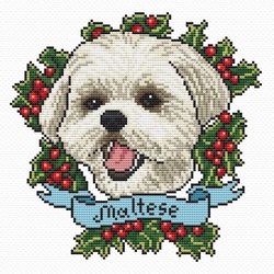 Maltese cross stitch pattern PDF, dog xstitch, pet memorial needlepoint counted chart, christmass cross stitch pattern,