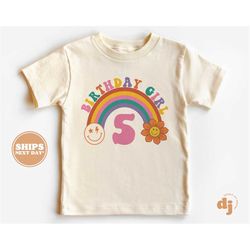 5th Birthday Toddler Shirt - Rainbow Girls 5th Birthday Shirt - Fifth Birthday Natural Toddler & Youth Tee 5155