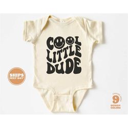 Cool Little Dude Onesie - Boy Smile Face Bodysuit - Cute Natural Baby Onesie & Tee 5150-C