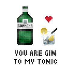 Easy cross stitch pattern PDF/ Gin tonic funny love/ kitchen small counted needlepoint chart/ valentine's day xstitch