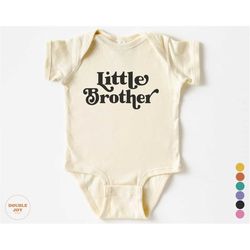 Little Brother Onesie - Retro Gender Neutral Pregnancy Announcement Bodysuit - Boys Natural Baby Onesie  5114-C