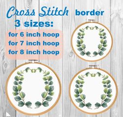 Eucalyptus cross stitch pattern PDF/ leaves needlepoint counted chart/ circle botanical xstitch/ Floral border xstitch