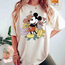 Vintage Floral Mickey Comfort Color Shirt, Minnie Donald Shirt, Floral Disney Shirt, Disney Woman Shirt, Disneyland Shir