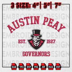 Austin Peay Governors Embroidery files, NCAA Embroidery Designs, NCAA Austin Peay Governors Machine Embroidery Pattern