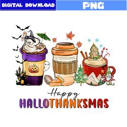 Happy Hallothanksma Png, Hallomas Coffee Png, Christmas Png, Santa Claus Png, Pmpkin Png, Halloween Png, Cartoon Png