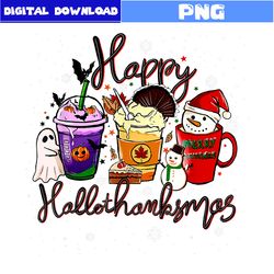 Happy Hallothanksma Png, Hallomas Coffee Png, Christmas Png, Ghost Png, Pmpkin Png, Halloween Png, Cartoon Png