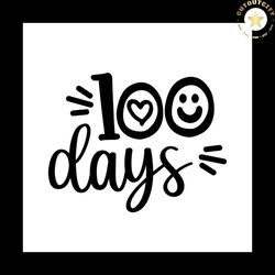 100 Days With Smiling Face Black Heart SVG Silhouette