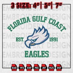 Florida Gulf Coast Eagles Embroidery files, NCAA Embroidery Designs,Florida Gulf Coast Eagles Machine Embroidery Pattern