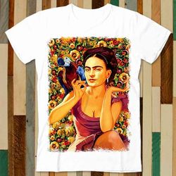 Frida Kahlo Parrot Bird Pet Lover Water Paint Art T Shirt Adult Unisex Men Women Retro Design Tee Vintage Top A4943