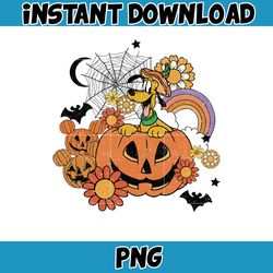 Retro Halloween Floral Png, Retro Halloween Png, Mouse And Friend Png, Groovy Halloween Png, Spooky Png