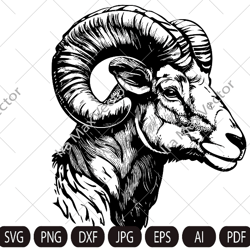 Ram Head SVG, Ram SVG, Aries, Sheep, Farm Animal Graphics Illustration, T-Shirt , Printable Clip Art ,Vector Digital Dxf