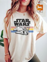 Retro Star Wars 1977 Comfort Colors Shirt, Vintage Millennium Falcon Shirt, Disney Star Wars Shirt, Rainbow Stripe Shirt