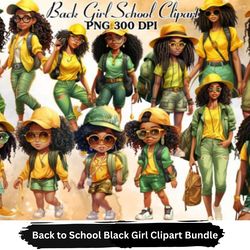 Back to School Black Girl Cliparts Bundle