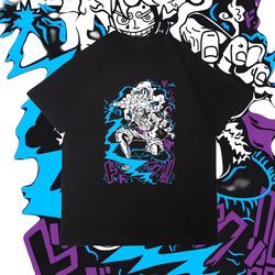 Luffy Gear 5 Grafiti Poster Printed T-Shirt , King of The Pirates T-Shirt , Pirate Anime T-Shirt , Gear 5 T-Shirt , Sun