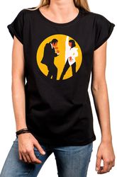 Cool ladies T-shirt with print, Mia  Vincent dancing, pulp, loose fit, large sizes, black, size XS to 5XL